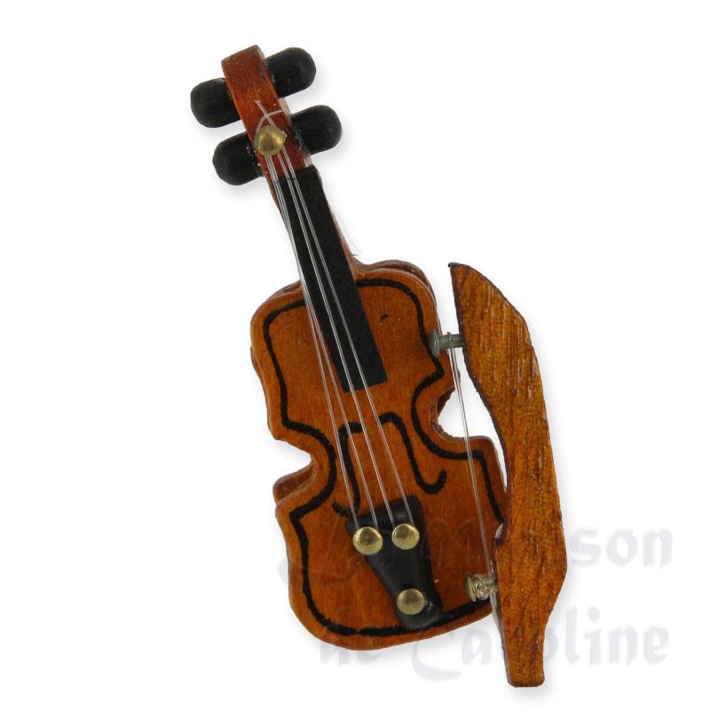 Violon en bois teinté et archet 5cm, Musique, accessoires et